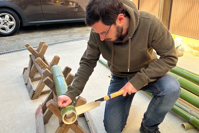 Bamboo LED Lantern Making Experience in Kyoto Arashiyama - Drilling the bamboo lantern yourself