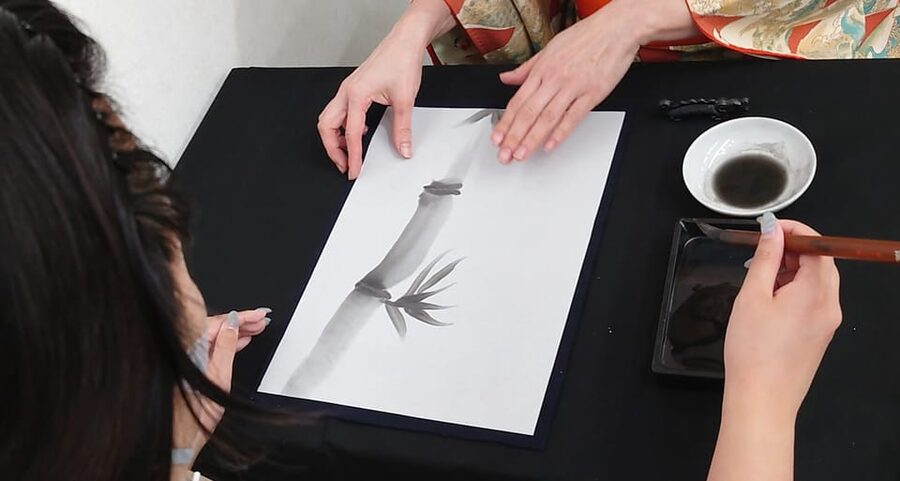 Kyoto: Sumi Ink and Brush Calligraphy Experience - Creating your shikisi board