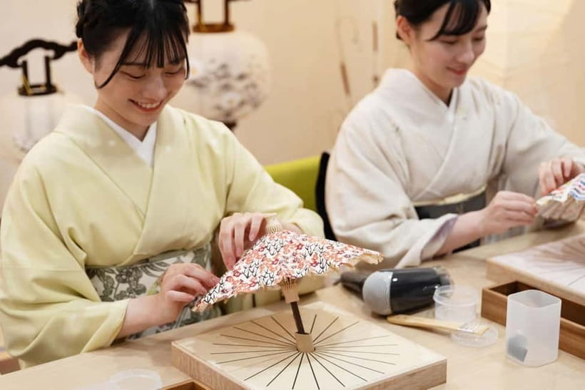 Kyoto: Traditional Mini Umbrella Making Workshop - A calm workshop surrounded by umbrellas