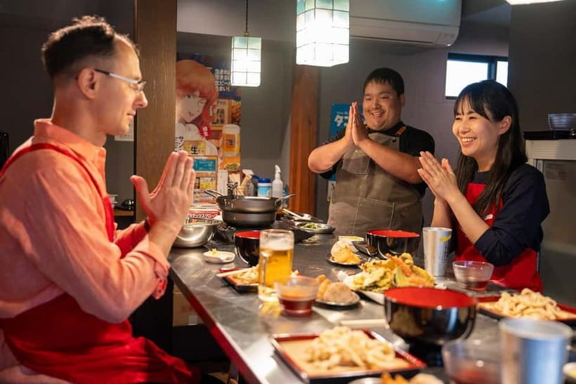 Kyoto Udon & Tempura Cooking Class with Professional Chefs - Making udon from flour and water